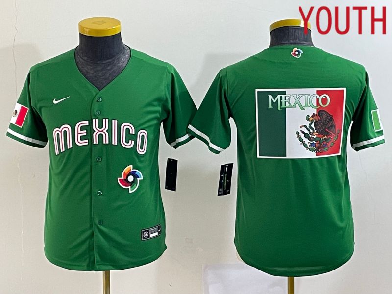 Youth 2023 World Cub Mexico Blank Green Nike MLB Jersey14